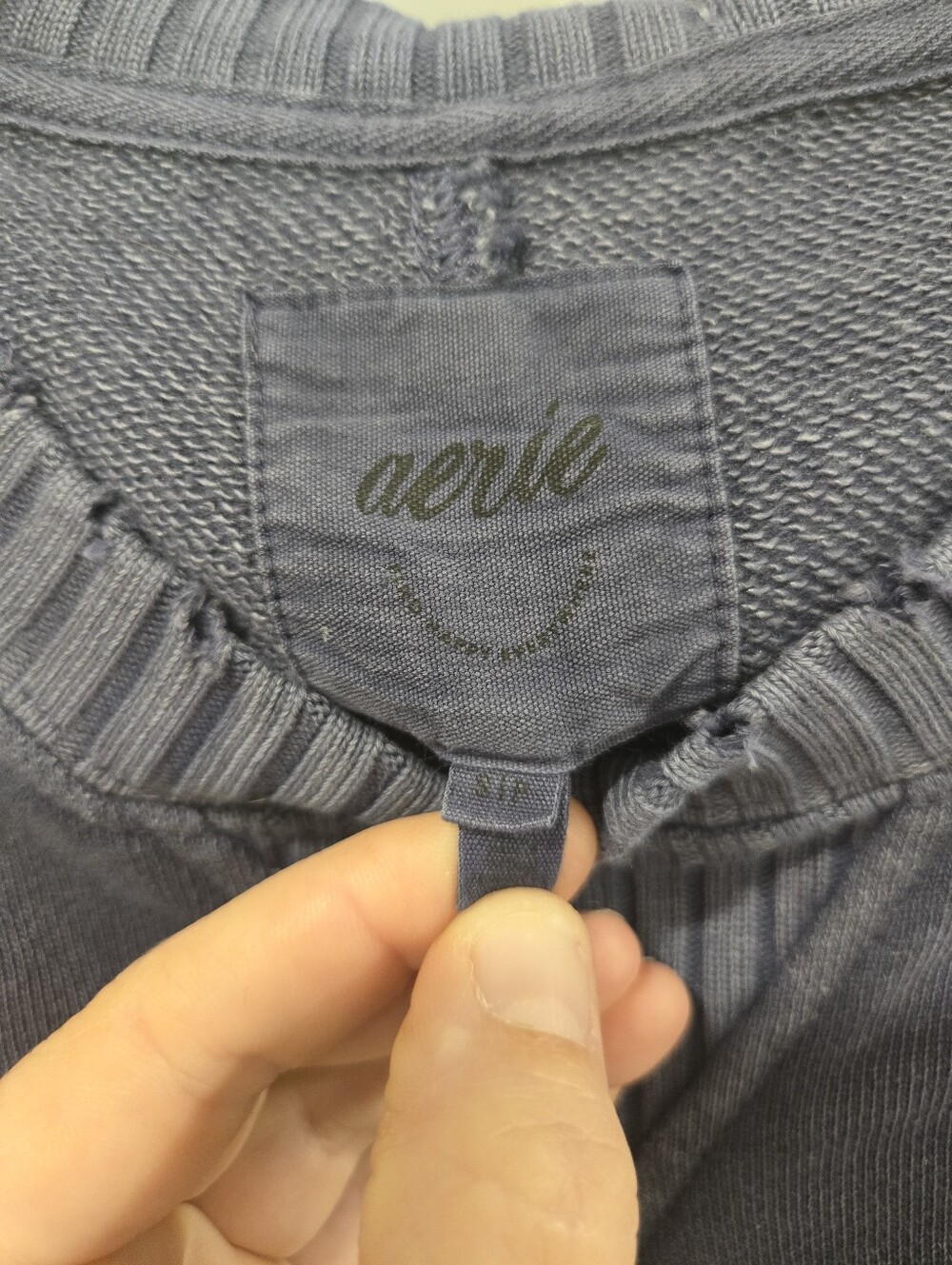 Aerie Distressed Blue Crewneck Pullover - Picture 2 of 3